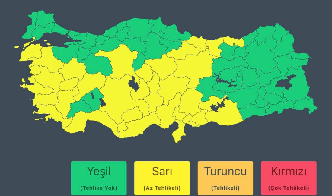 İçişleri Bakanlığı, Meteoroloji Genel Müdürlüğü verilerine dayanarak kuvvetli yağış ve