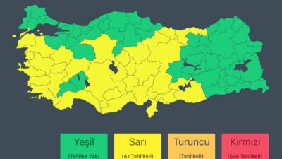 İçişleri Bakanlığı, Meteoroloji Genel Müdürlüğü verilerine dayanarak kuvvetli yağış ve