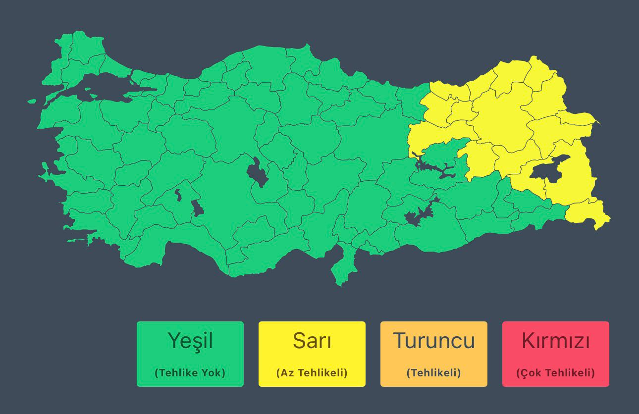 Meteoroloji Genel Müdürlüğü tarafından yapılan son değerlendirmelere göre, 24 Nisan