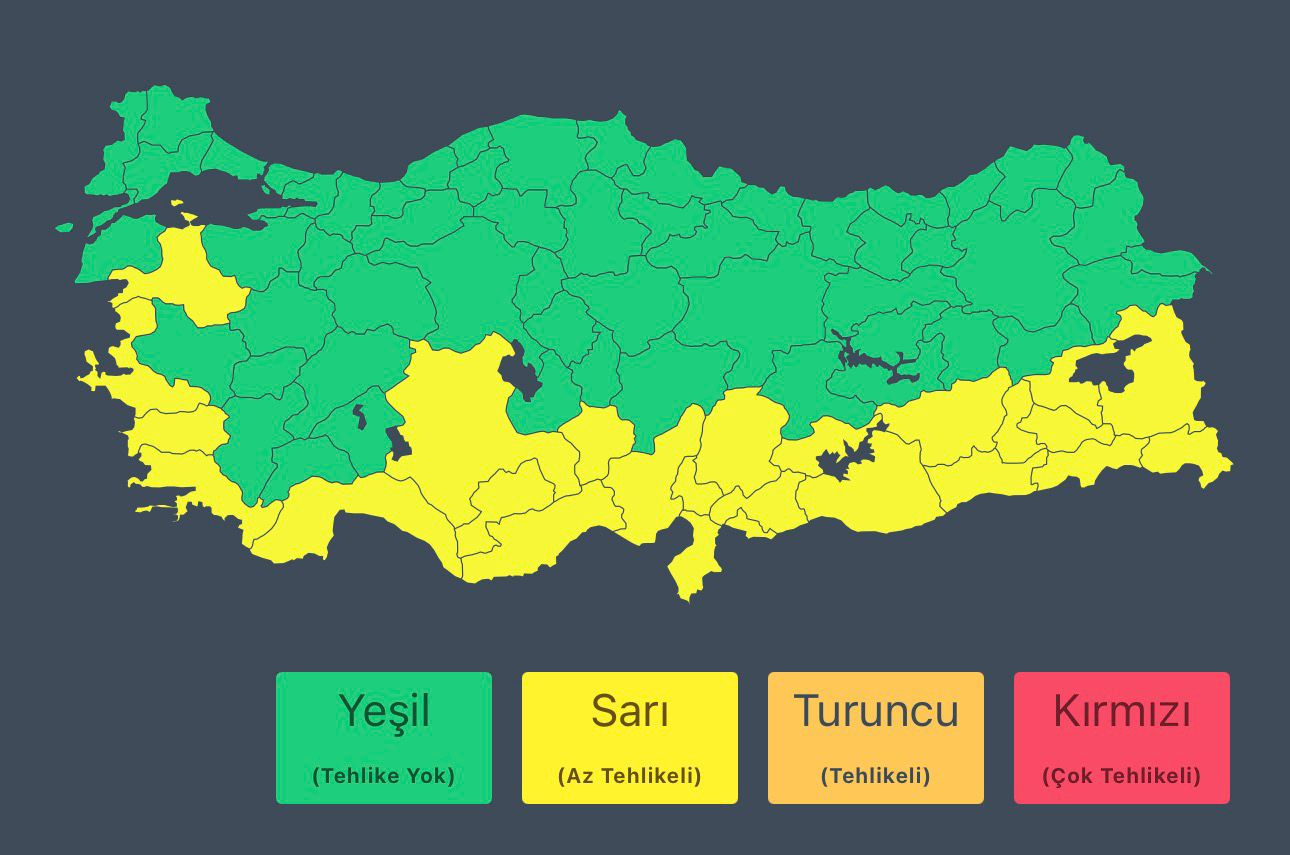 Meteoroloji Genel Müdürlüğü, İzmir, Aydın, Muğla ve Güneydoğu Anadolu’nun bazı
