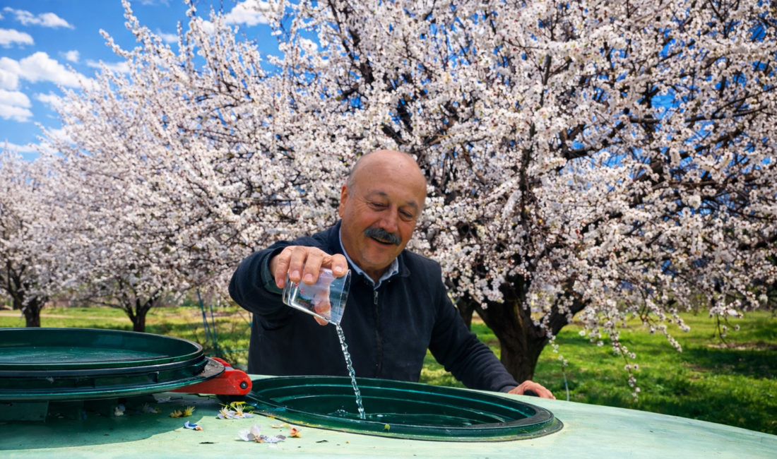 Akçadağ’da bir üretici, zirai don endişesiyle yeni sezon öncesi ilaçlama