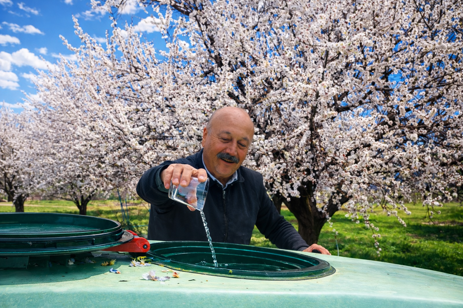 Akçadağ’da bir üretici, zirai don endişesiyle yeni sezon öncesi ilaçlama