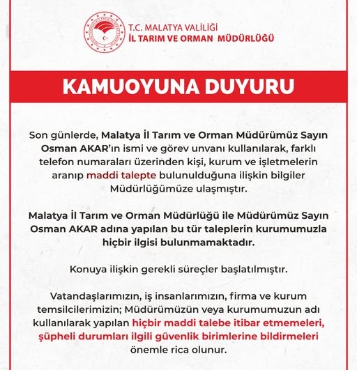 Malatya İl Tarım ve Orman Müdürlüğü, İl Müdürü Osman Akar’ın