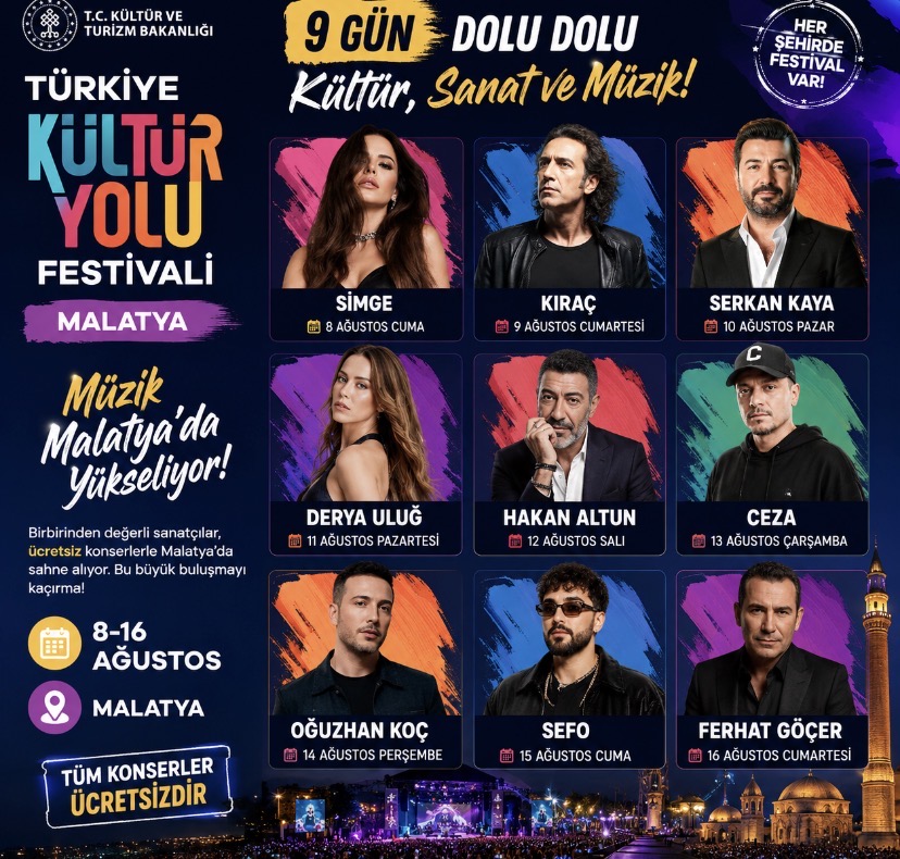 Türkiye Kültür Yolu Festivali kapsamında Malatya, 8-16 Ağustos tarihleri arasında